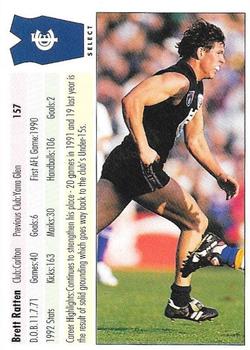 1993 Select AFL #157 Brett Ratten Back